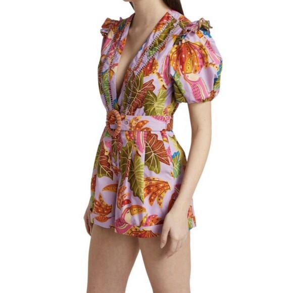 FARM Rio beaks and bananas ruffle print Romper Tropical Sz M Cotto(Missing Belt) - Picture 1 of 16